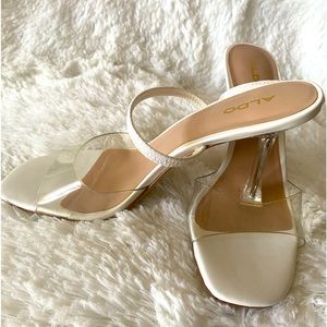Aldo white lucite heel mule